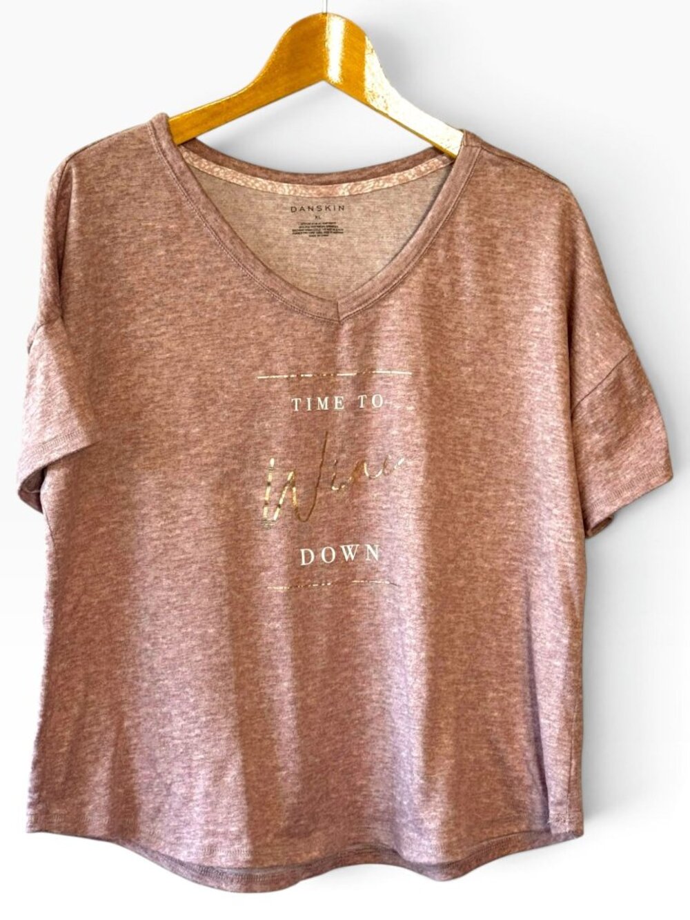 Danskin V-Neck Graphic Relaxed Fit T-Shirt Heather Rose - XL